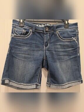 Hydraulic Dark Blue Women’s Bailey Low Rise Denim Shorts with White Stitching